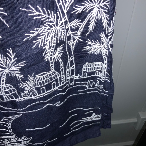 Talbots Navy Blue Embroidered Beaded Linen Shift Dress Size XS tropical beach - Picture 7 of 9